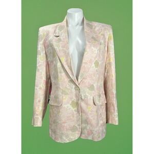 Liz Clairborne Size 4 Watercolor Floral Linen‎ One Button Blazer